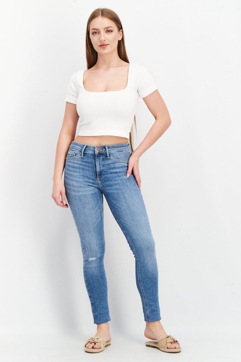 RIVER ISLAND Women Skinny Fit Washed Stretchable Rip Jeans, Light Blue - Image 2